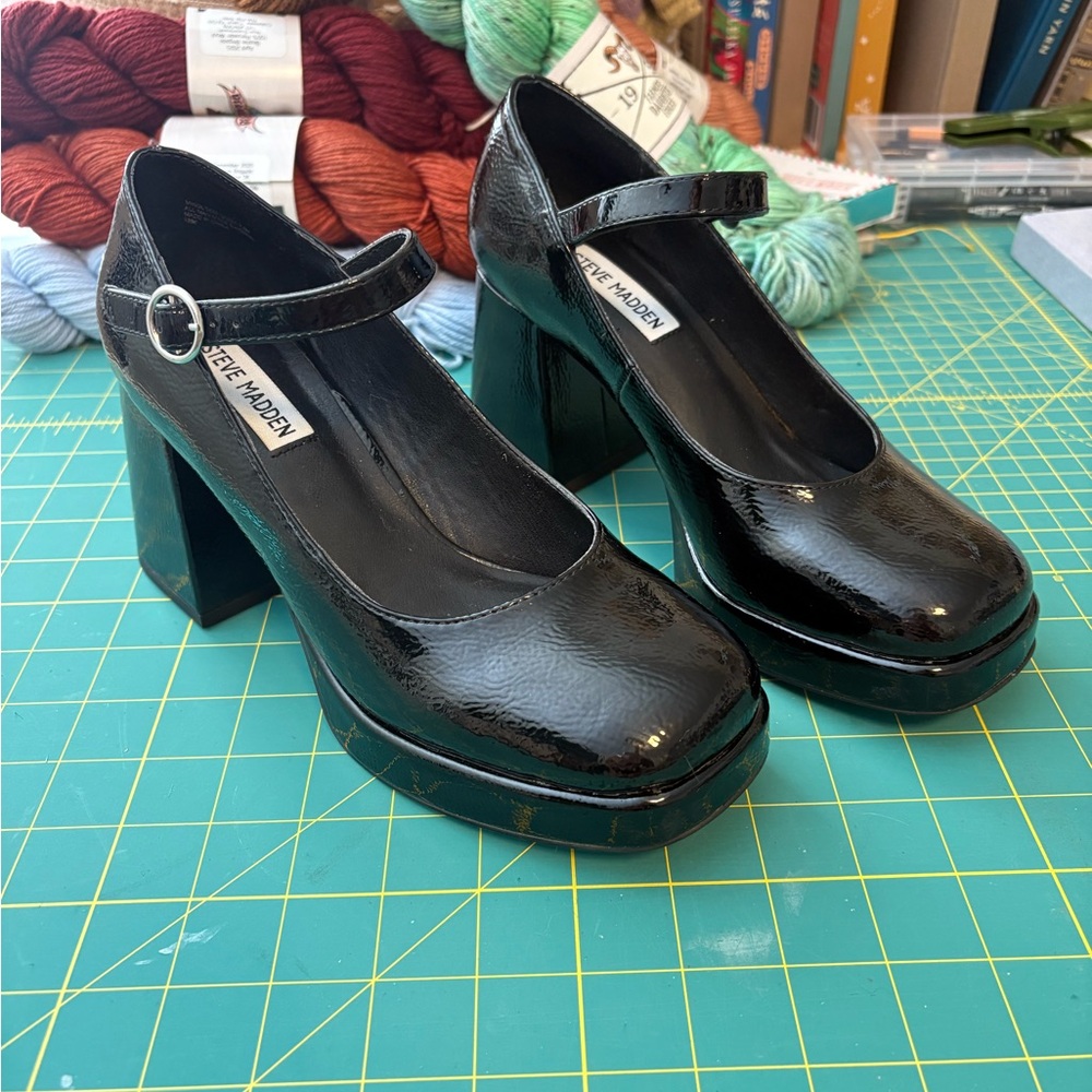 Steve Madden Mingle Black Patent Leather Mary Jane Heels